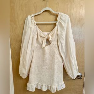 Mable smocked mini dress with tie front and long puff sleeves